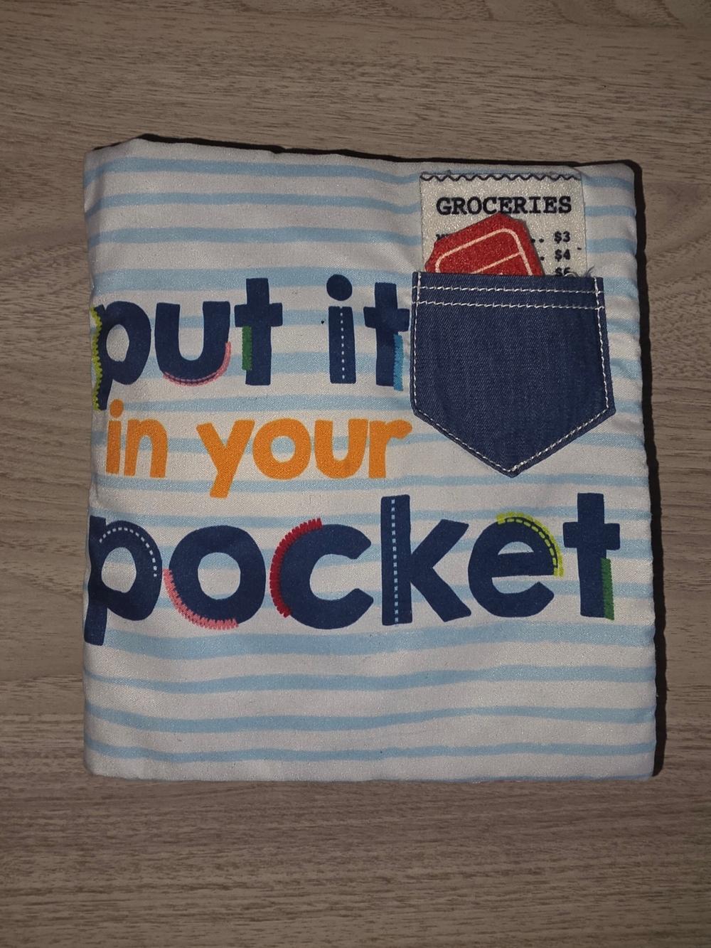 Mud Pie Blue Striped "Put It In Your Pocket" Soft Interactive Book